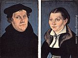Lucas Cranach The Elder Famous Paintings - Diptych with the Portraits of Luther and his Wife